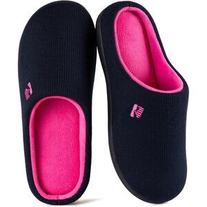 🆕Women's Dark Navy-Fuscia Two-Tone Memory Foam Slipper Indoor House Shoes